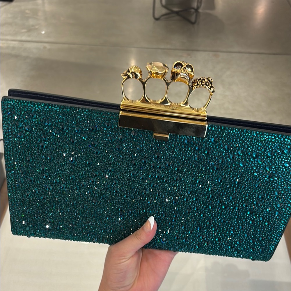 Emerald Green Clutch with Gold breast knuckle Alexander McQueen